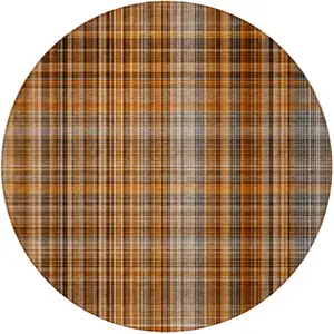 Photo of 8' Round Terra Cotta Round Plaid Washable Non Skid Indoor Outdoor Area Rug