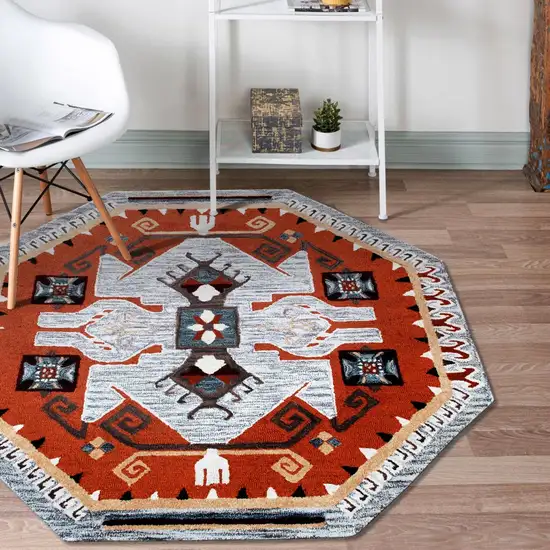 4' Round Terracotta Tribal Area Rug Photo 7