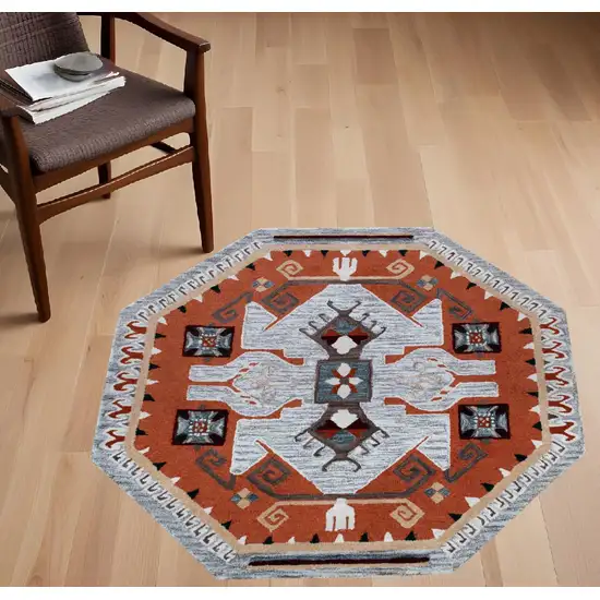 4' Round Terracotta Tribal Area Rug Photo 1