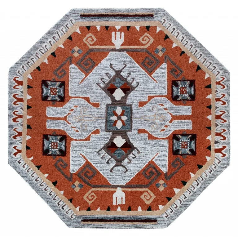 4' Round Terracotta Tribal Area Rug Photo 1