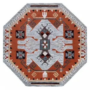 Photo of 4' Round Terracotta Tribal Area Rug