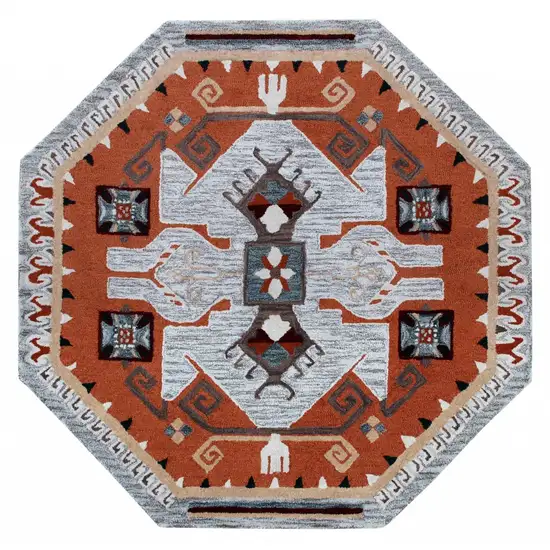 6' Round Terracotta Tribal Area Rug Photo 1