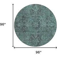 Photo of 8' Round Turquoise Round Oriental Washable Non Skid Indoor Outdoor Area Rug