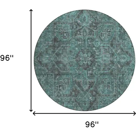 8' Round Turquoise Round Oriental Washable Non Skid Indoor Outdoor Area Rug Photo 3