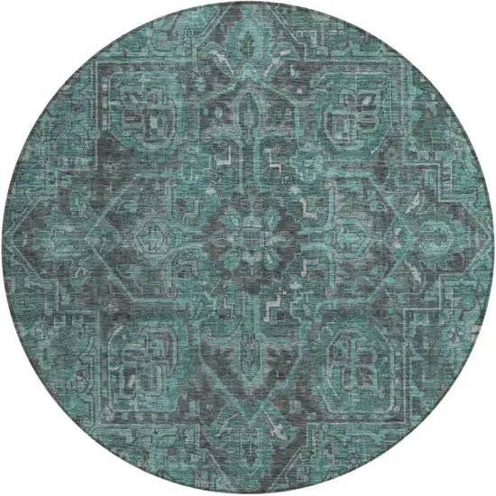 8' Round Turquoise Round Oriental Washable Non Skid Indoor Outdoor Area Rug Photo 2