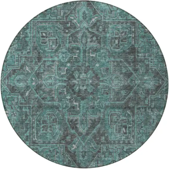 8' Round Turquoise Round Oriental Washable Non Skid Indoor Outdoor Area Rug Photo 5