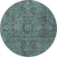 Photo of 8' Round Turquoise Round Oriental Washable Non Skid Indoor Outdoor Area Rug