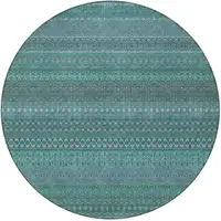 Photo of 8' Round Turquoise Round Striped Washable Non Skid Indoor Outdoor Area Rug