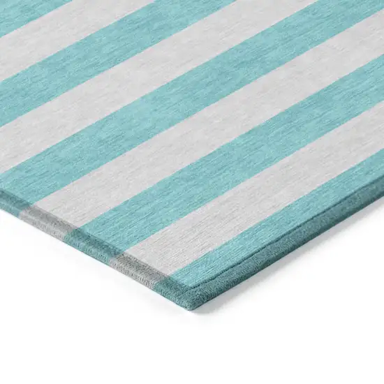 Turquoise Round Striped Washable Non Skid Indoor Outdoor Area Rug Photo 7