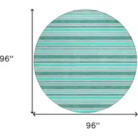 Photo of 8' Round Turquoise Round Striped Washable Non Skid Indoor Outdoor Area Rug