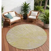 Photo of 8' Round Wheat Round Abstract Washable Non Skid Indoor Outdoor Area Rug