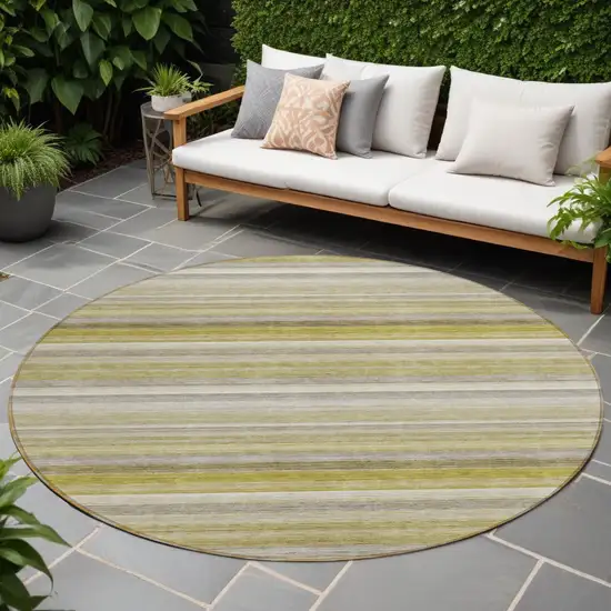 8' Round Wheat Round Striped Washable Non Skid Indoor Outdoor Area Rug Photo 1