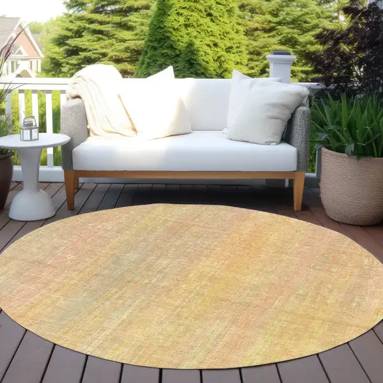 Yellow and Orange Round Striped Washable Non Skid Indoor Outdoor Area Rug Photo 8