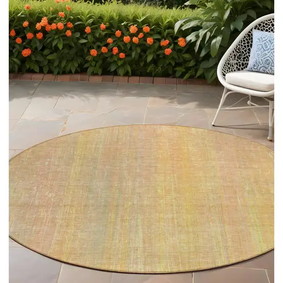 Yellow and Orange Round Striped Washable Non Skid Indoor Outdoor Area Rug Photo 1