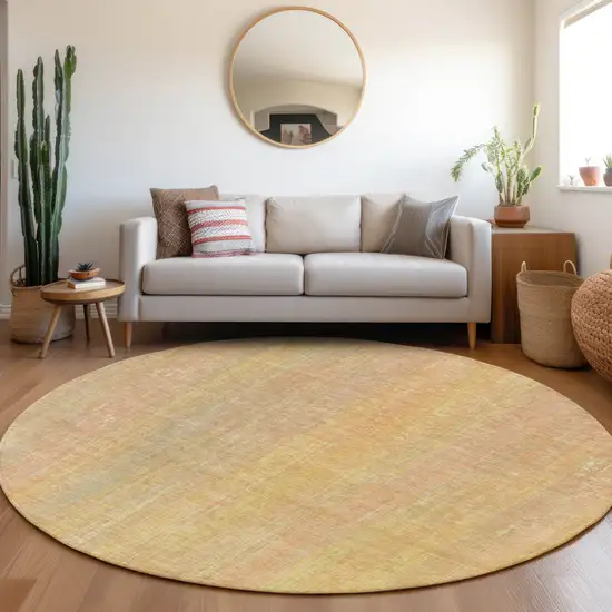 Yellow and Orange Round Striped Washable Non Skid Indoor Outdoor Area Rug Photo 9