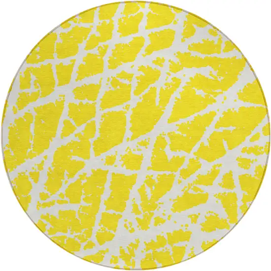 8' Round Yellow and White Round Abstract Washable Non Skid Indoor Outdoor Area Rug Photo 2