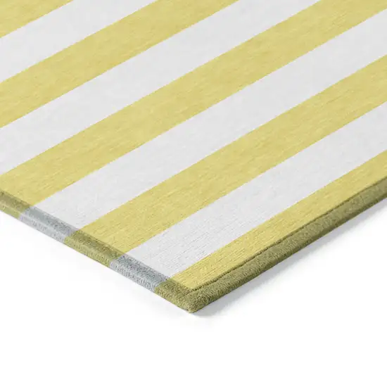 8' Round Yellow and White Round Striped Washable Non Skid Indoor Outdoor Area Rug Photo 5