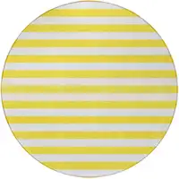 Photo of 8' Round Yellow and White Round Striped Washable Non Skid Indoor Outdoor Area Rug