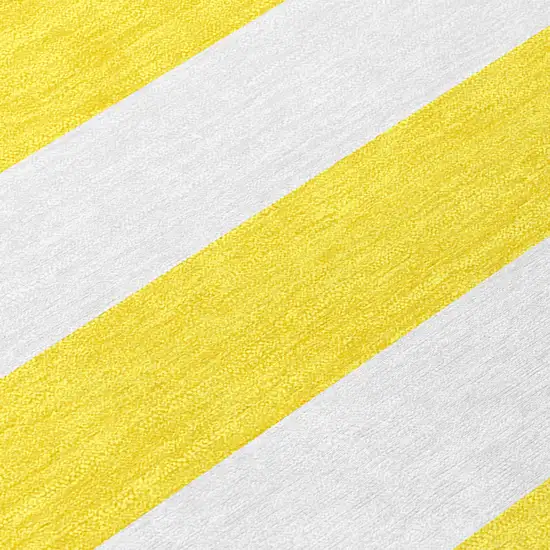 Yellow and White Round Striped Washable Indoor Outdoor Area Rug Photo 6