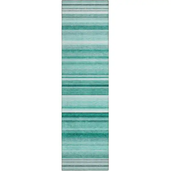 8' Runner Aqua Striped Washable Non Skid Indoor Outdoor Runner Rug Photo 1