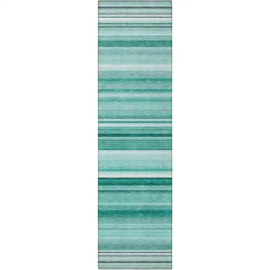 8' Runner Aqua Striped Washable Non Skid Indoor Outdoor Runner Rug Photo 2