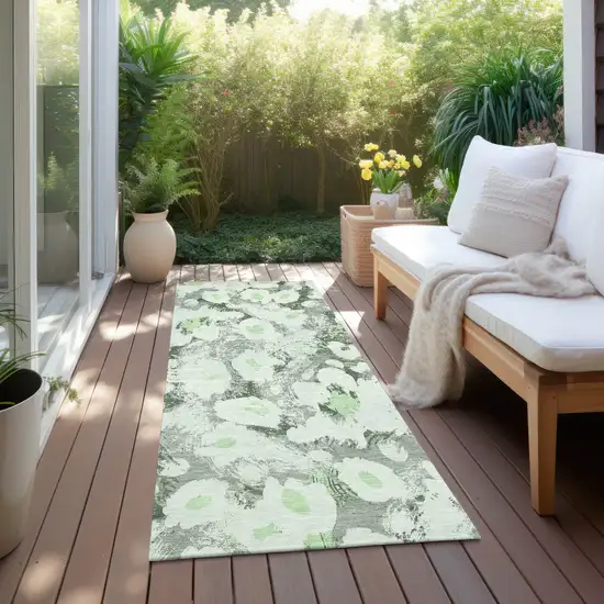 Artichoke Green Floral Washable Non Skid Indoor Outdoor Runner Rug Photo 8