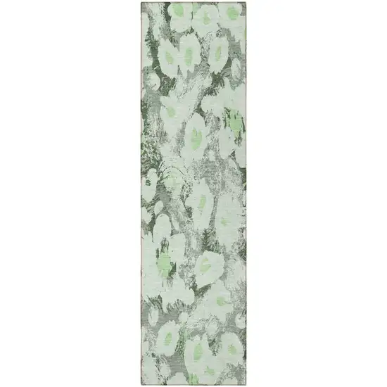 8' Runner Artichoke Green Floral Washable Non Skid Indoor Outdoor Runner Rug Photo 4