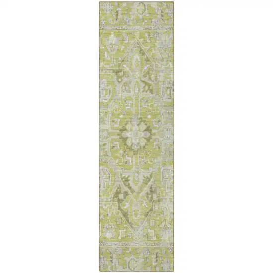 Artichoke Green Oriental Washable Non Skid Indoor Outdoor Runner Rug Photo 5