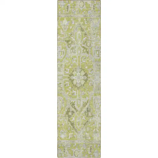 8' Runner Artichoke Green Oriental Washable Non Skid Indoor Outdoor Runner Rug Photo 4