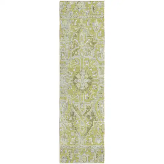 Artichoke Green Oriental Washable Non Skid Indoor Outdoor Runner Rug Photo 2