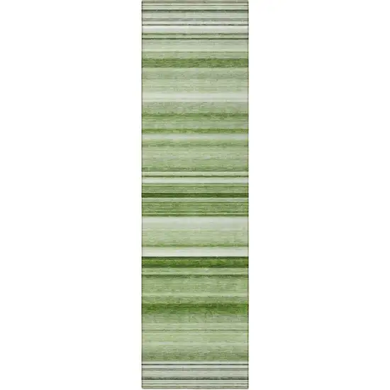 8' Runner Artichoke Green Striped Washable Non Skid Indoor Outdoor Runner Rug Photo 2