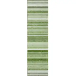 Photo of 8' Runner Artichoke Green Striped Washable Non Skid Indoor Outdoor Runner Rug