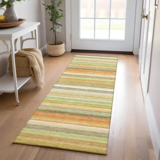 Artichoke Green Striped Washable Non Skid Indoor Outdoor Runner Rug Photo 7