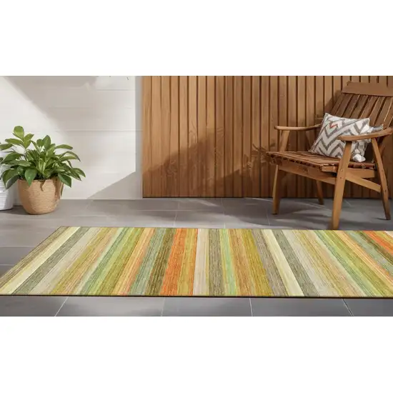 Artichoke Green Striped Washable Non Skid Indoor Outdoor Runner Rug Photo 1