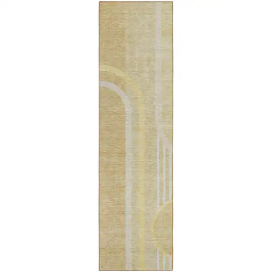 Beige Abstract Washable Indoor Outdoor Runner Rug Photo 2