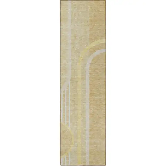 8' Runner Beige Abstract Washable Non Skid Indoor Outdoor Runner Rug Photo 3