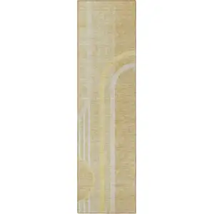 Photo of 8' Runner Beige Abstract Washable Non Skid Indoor Outdoor Runner Rug