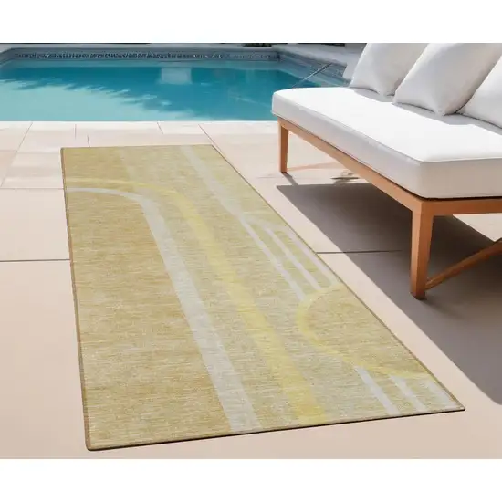 Beige Abstract Washable Indoor Outdoor Runner Rug Photo 1