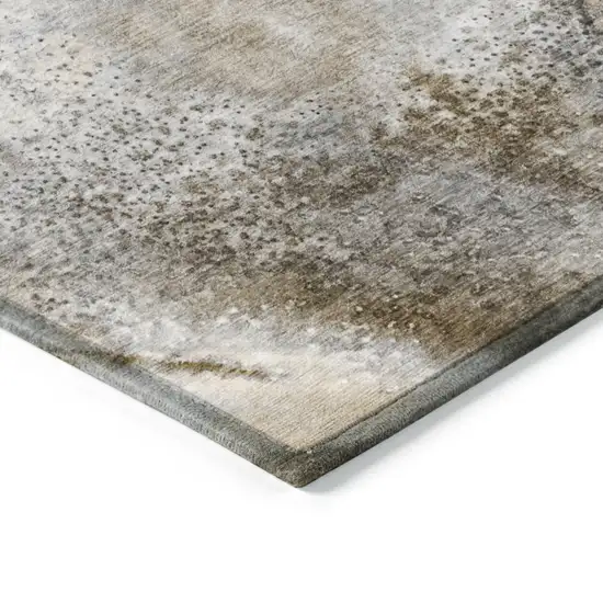 Beige Abstract Washable Non Skid Indoor Outdoor Runner Rug Photo 7