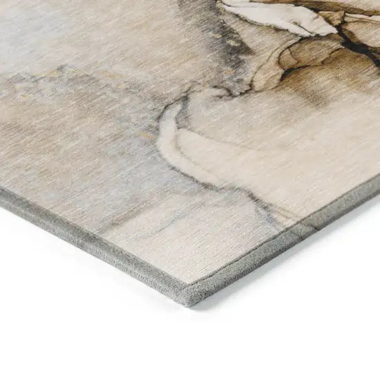 Beige Abstract Washable Non Skid Indoor Outdoor Runner Rug Photo 7