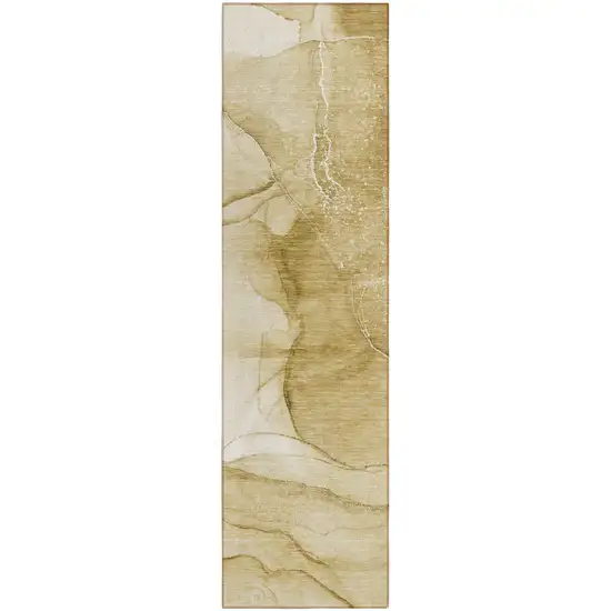 Beige Abstract Washable Non Skid Indoor Outdoor Runner Rug Photo 2