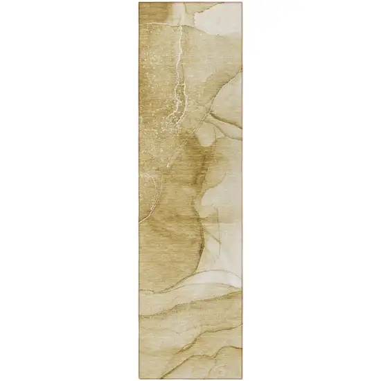 Beige Abstract Washable Non Skid Indoor Outdoor Runner Rug Photo 5