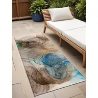 Photo of 8' Runner Beige Abstract Washable Non Skid Indoor Outdoor Runner Rug