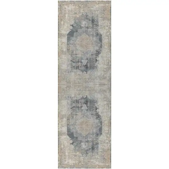 6' Runner Beige Medallion Runner Rug Photo 4