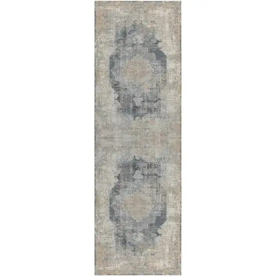 6' Runner Beige Medallion Runner Rug Photo 2