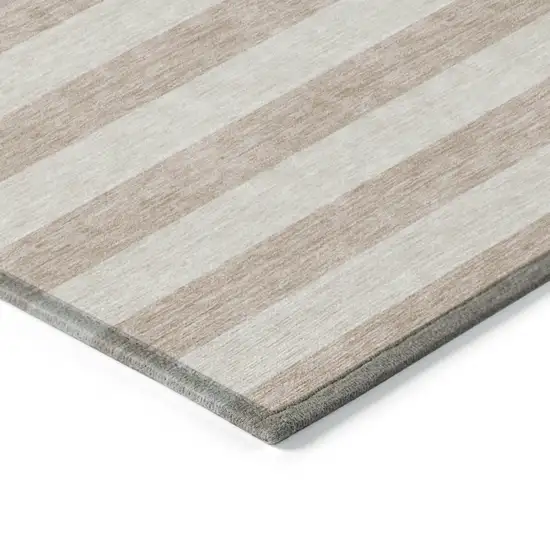 Beige Striped Washable Non Skid Indoor Outdoor Runner Rug Photo 7