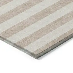 Photo of 8' Runner Beige Striped Washable Non Skid Indoor Outdoor Runner Rug