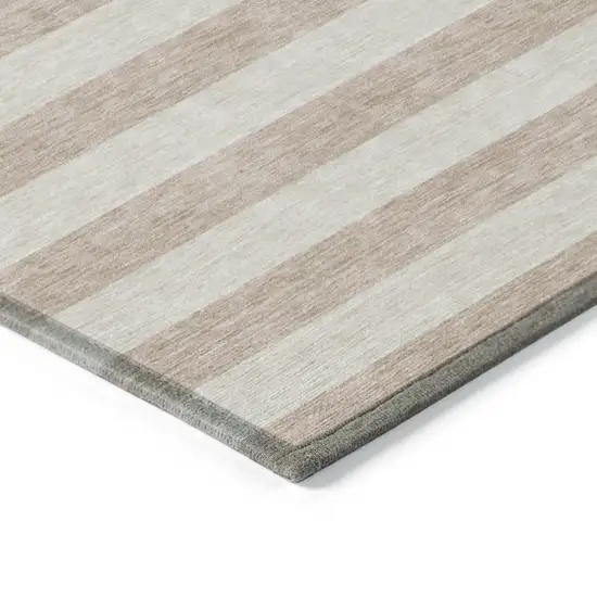 8' Runner Beige Striped Washable Non Skid Indoor Outdoor Runner Rug Photo 7