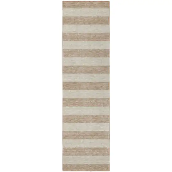 Beige Striped Washable Non Skid Indoor Outdoor Runner Rug Photo 4