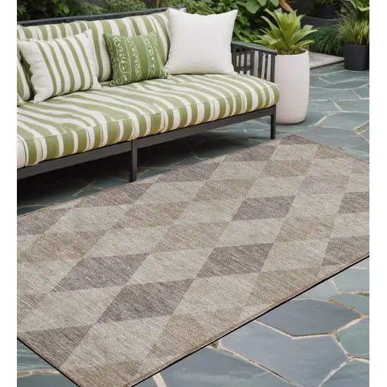 8' Runner Beige Taupe and Brown Geometric Washable Non Skid Indoor Outdoor Runner Rug Photo 1